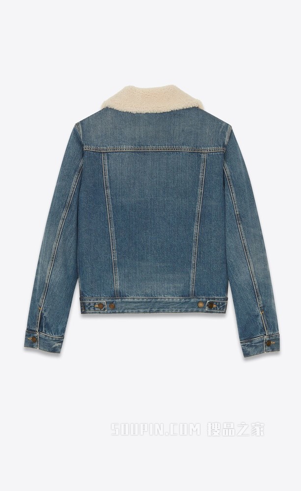 深冰蓝色牛仔布和仿仿剪羊毛风格夹克