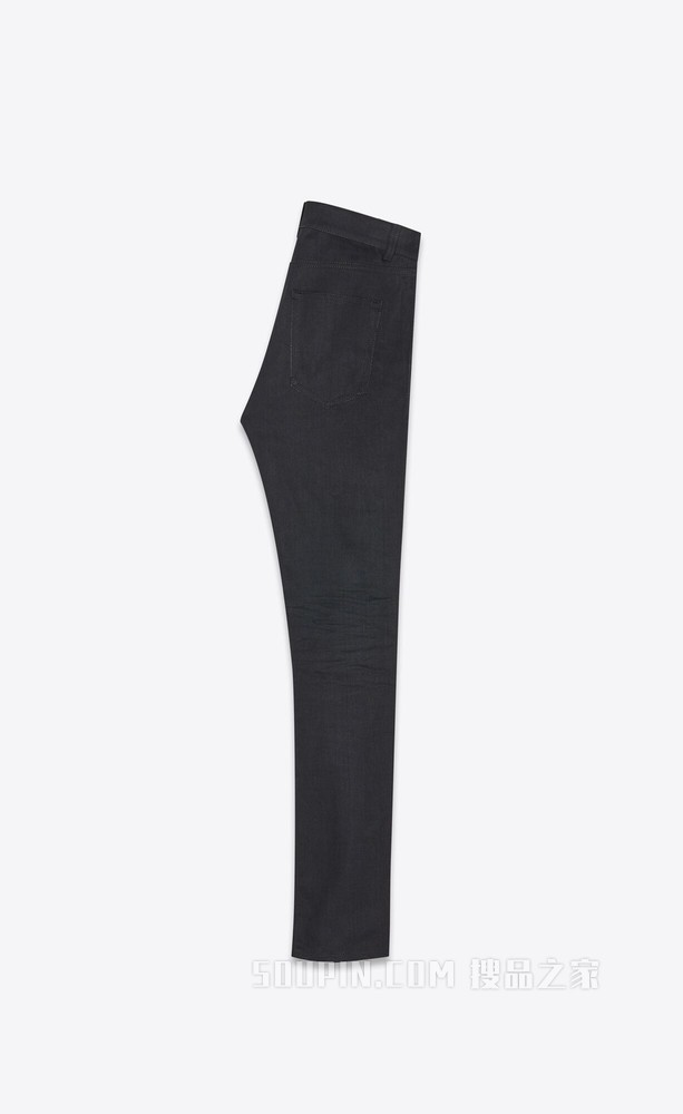 短款中腰做旧黑色弹力紧身牛仔裤