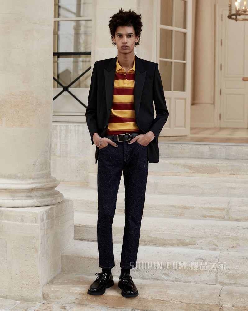 monogram条纹珠地棉polo衫