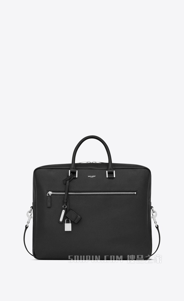 Sac de Jour 大号黑色粒纹软皮公文包