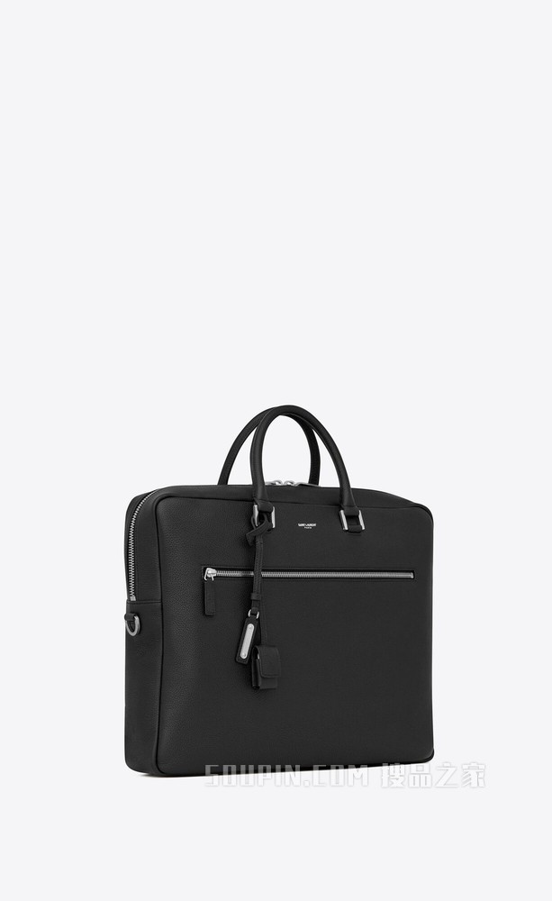 Sac de Jour 大号黑色粒纹软皮公文包