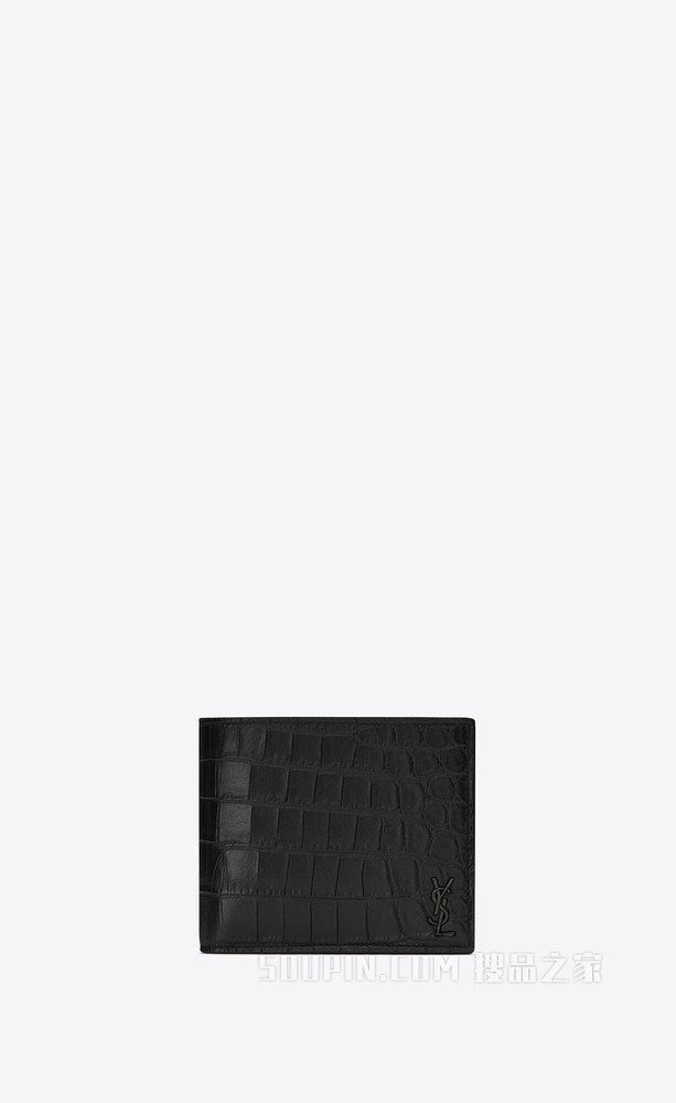 Tiny Monogram横款鳄鱼纹压印皮革钱包