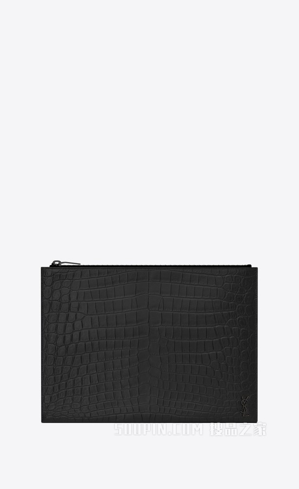 Tiny Monogram拉链鳄鱼纹压印皮革平板电脑包