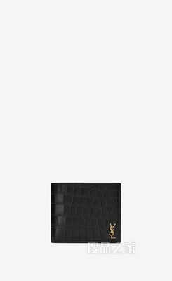 Tiny Monogram 横款鳄鱼纹压印雾面皮革钱包