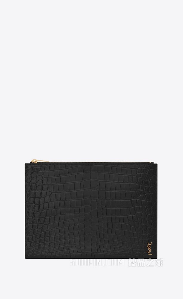 Tiny Monogram拉链鳄鱼纹压印雾面皮革平板电脑包