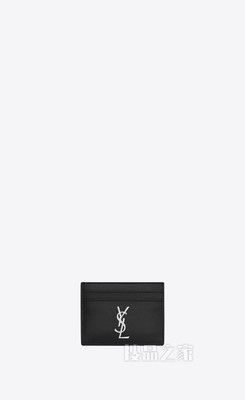 字母标志黑色真皮卡包