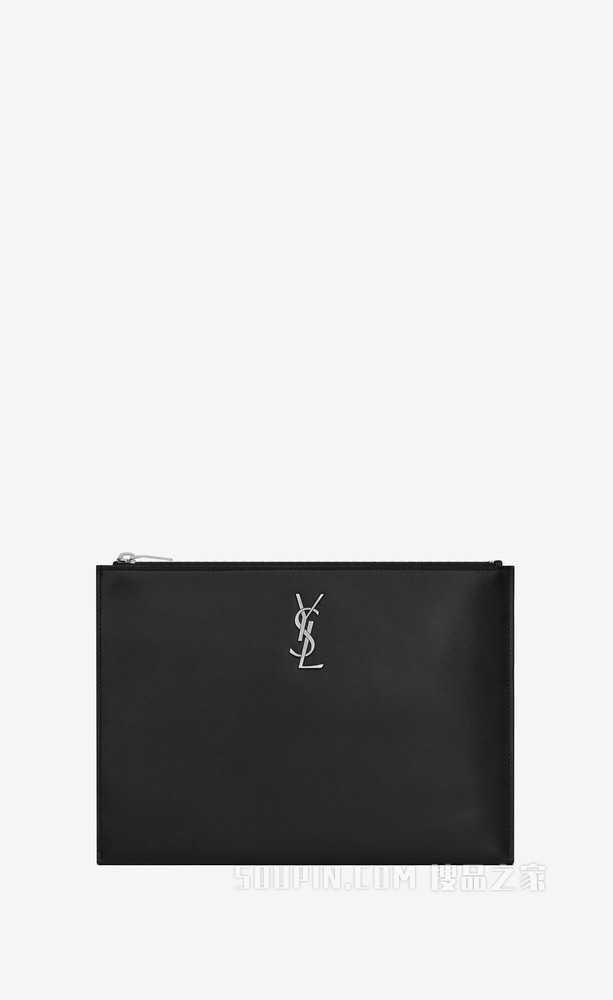 字母标志黑色真皮平板电脑包