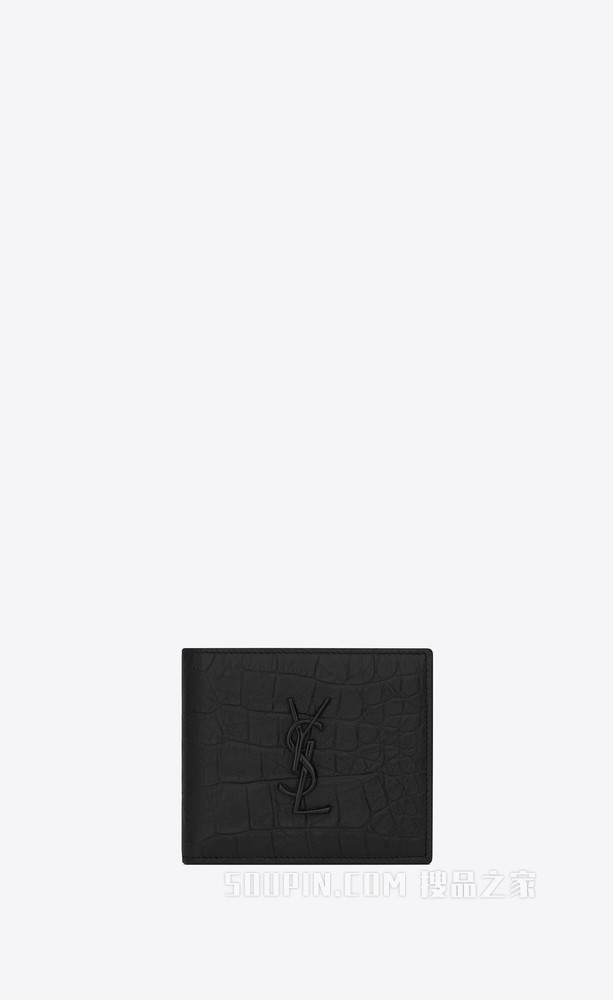 monogram 黑色鳄鱼压纹真皮长款钱包