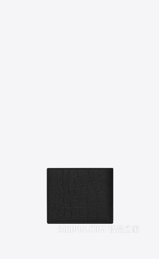 monogram 黑色鳄鱼压纹真皮长款钱包