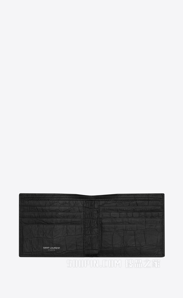 monogram 黑色鳄鱼压纹真皮长款钱包