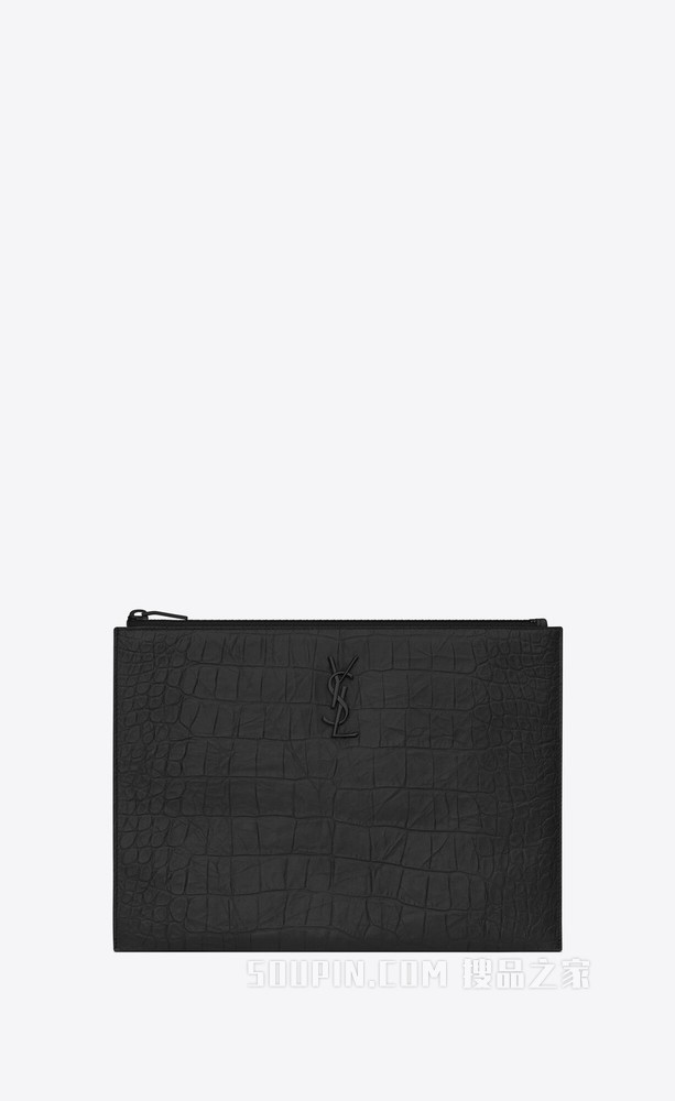monogram黑色鳄鱼压纹真皮拉链电脑包
