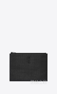monogram黑色鳄鱼压纹真皮拉链电脑包
