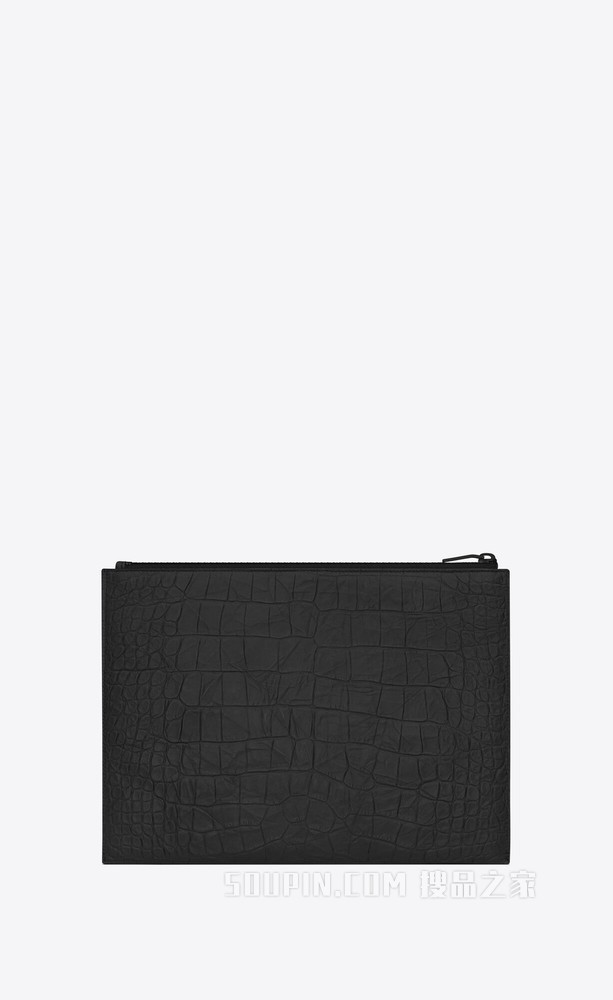 monogram黑色鳄鱼压纹真皮拉链电脑包