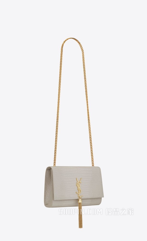 Kate中号饰有流苏，亮面鳄鱼压纹皮包