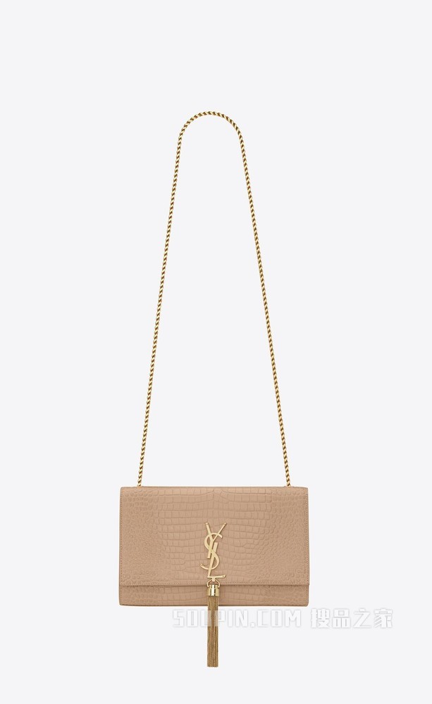 KATE中号鳄鱼纹压印亮面皮革流苏手袋