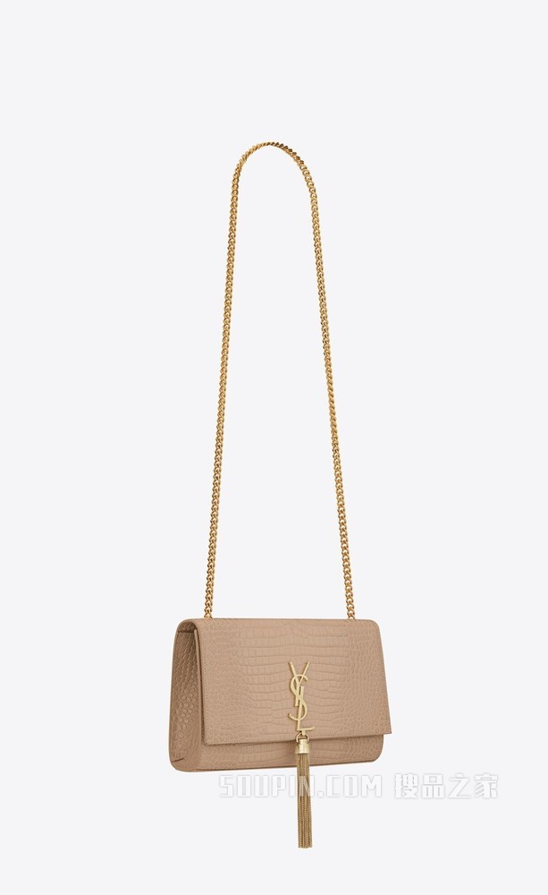 KATE中号鳄鱼纹压印亮面皮革流苏手袋