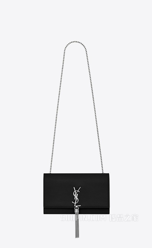 Kate 中号艳红色纹理真皮流苏穗链条包
