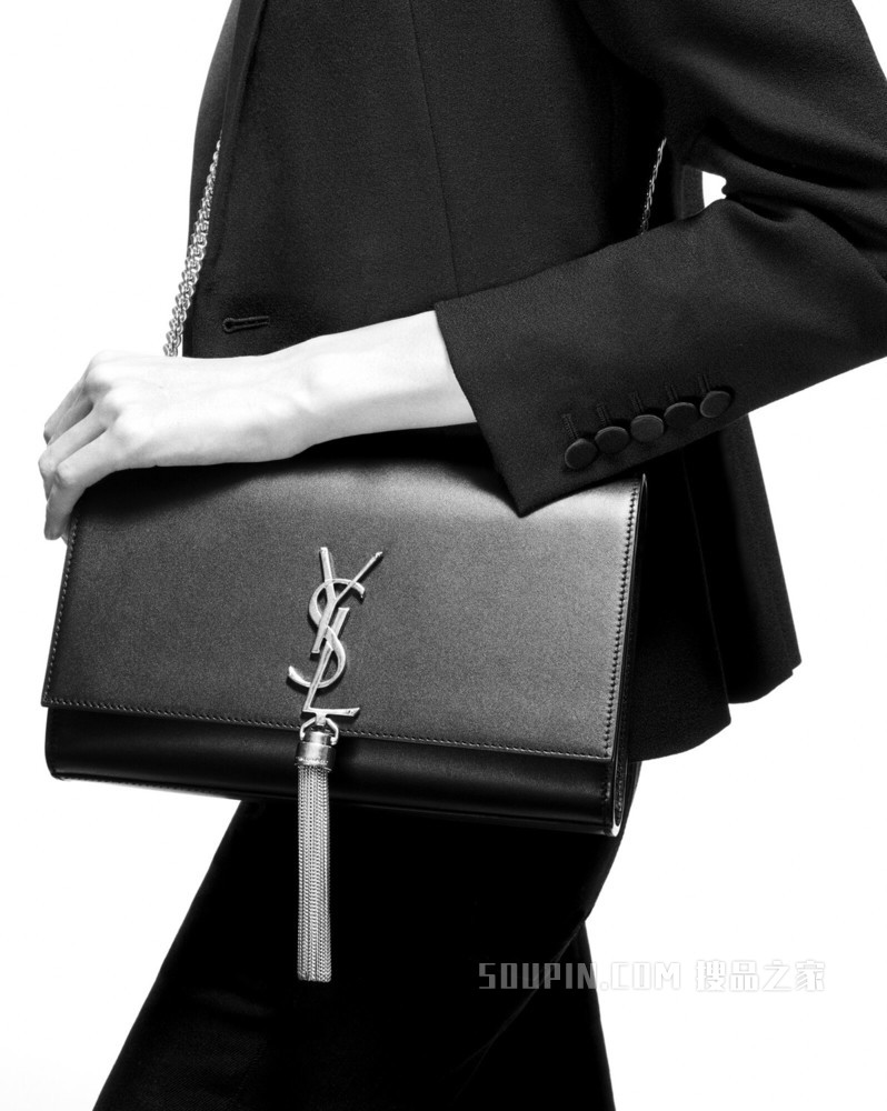 Kate 中号艳红色纹理真皮流苏穗链条包