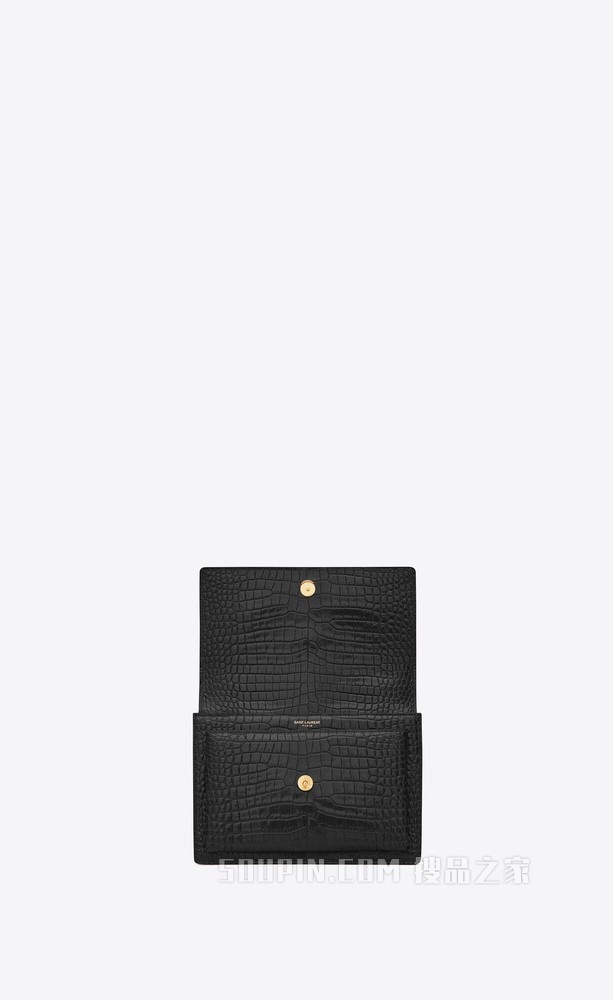 SUNSET中号鳄鱼纹压印亮面皮革手袋包