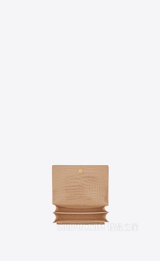 SUNSET中号鳄鱼纹压印亮面皮革手袋