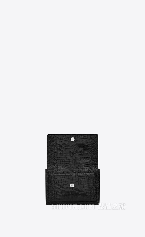 SUNSET中号鳄鱼纹压印亮面皮革手袋包