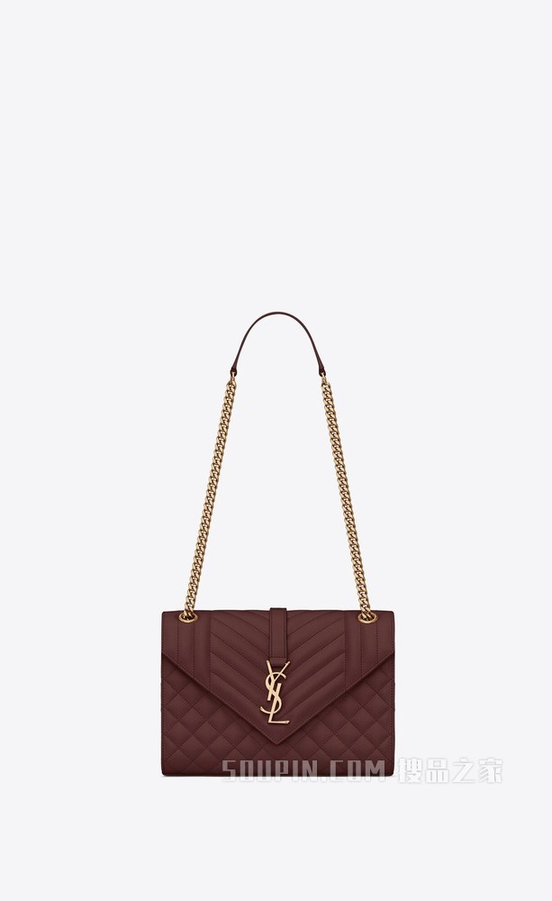 Envelope 中号深红色绗缝纹理真皮包