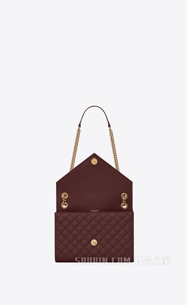 Envelope 中号深红色绗缝纹理真皮包