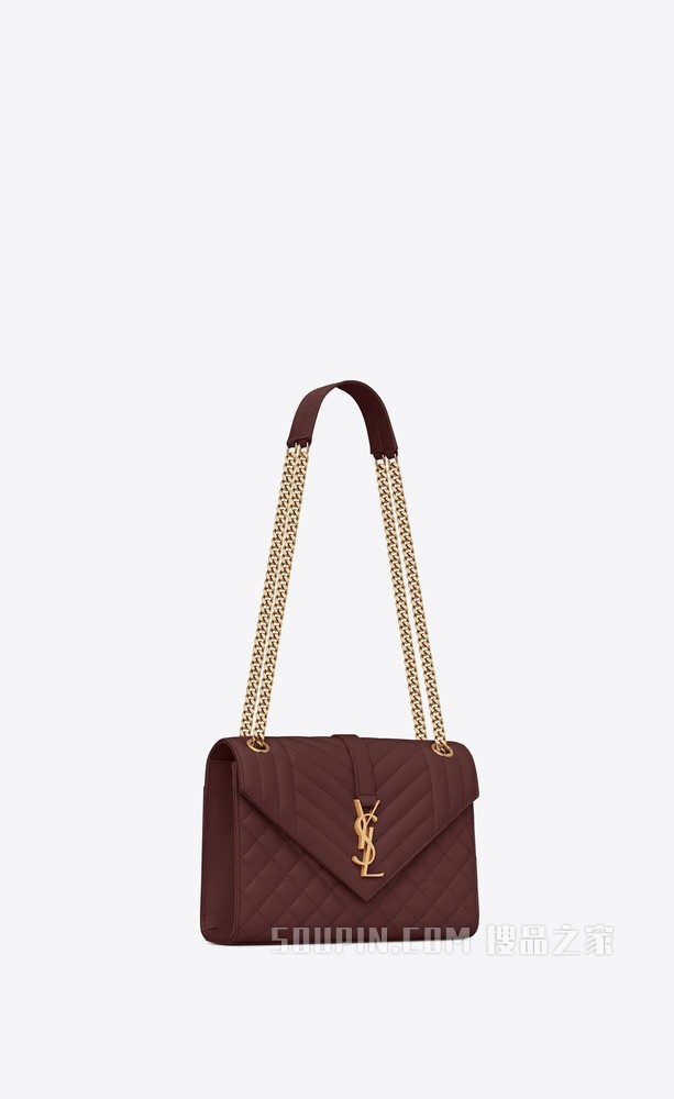 Envelope 中号深红色绗缝纹理真皮包