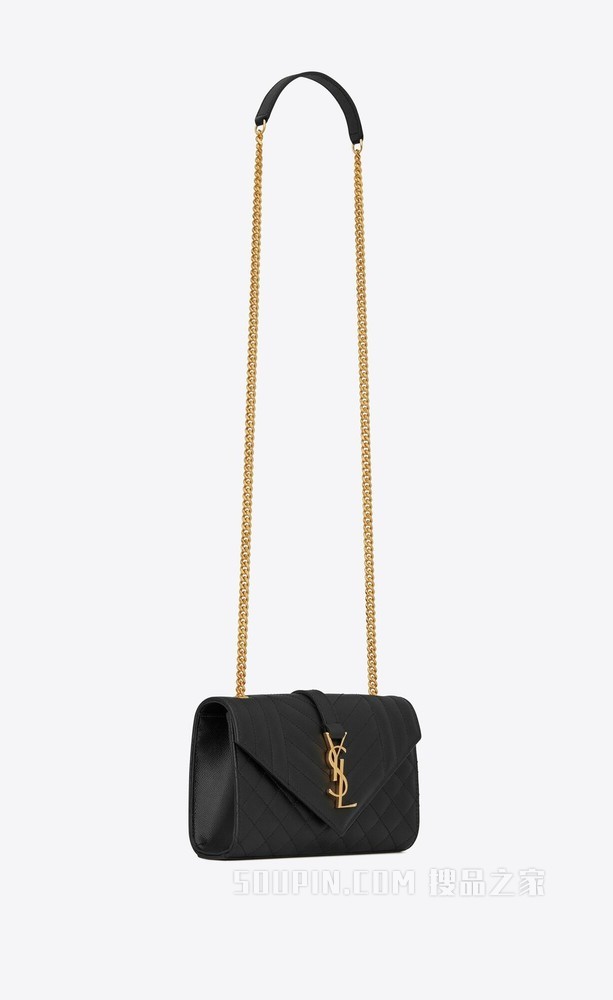 Envelope 小号黑色绗缝纹理真皮包