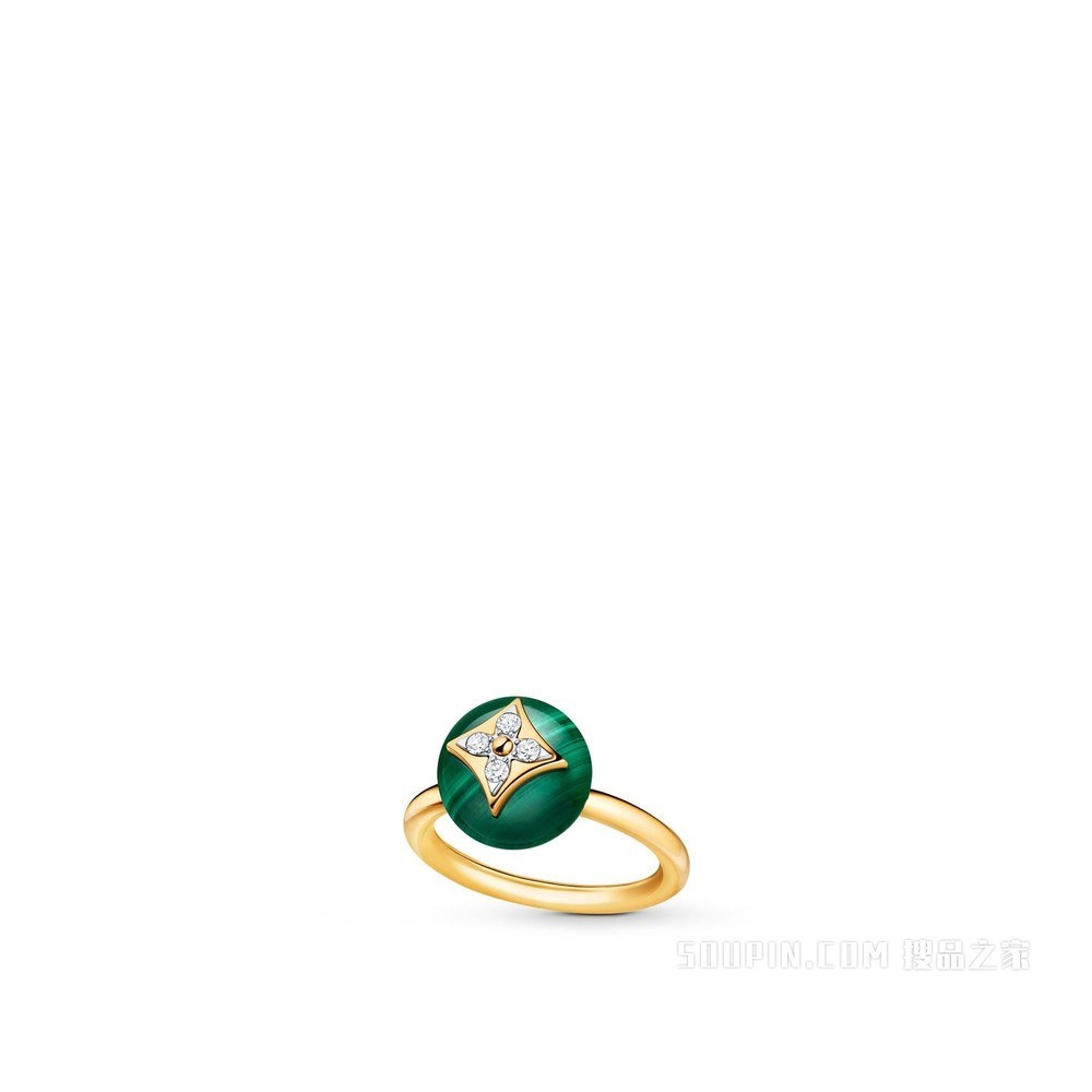 B BLOSSOM 18K 金孔雀石钻石戒指