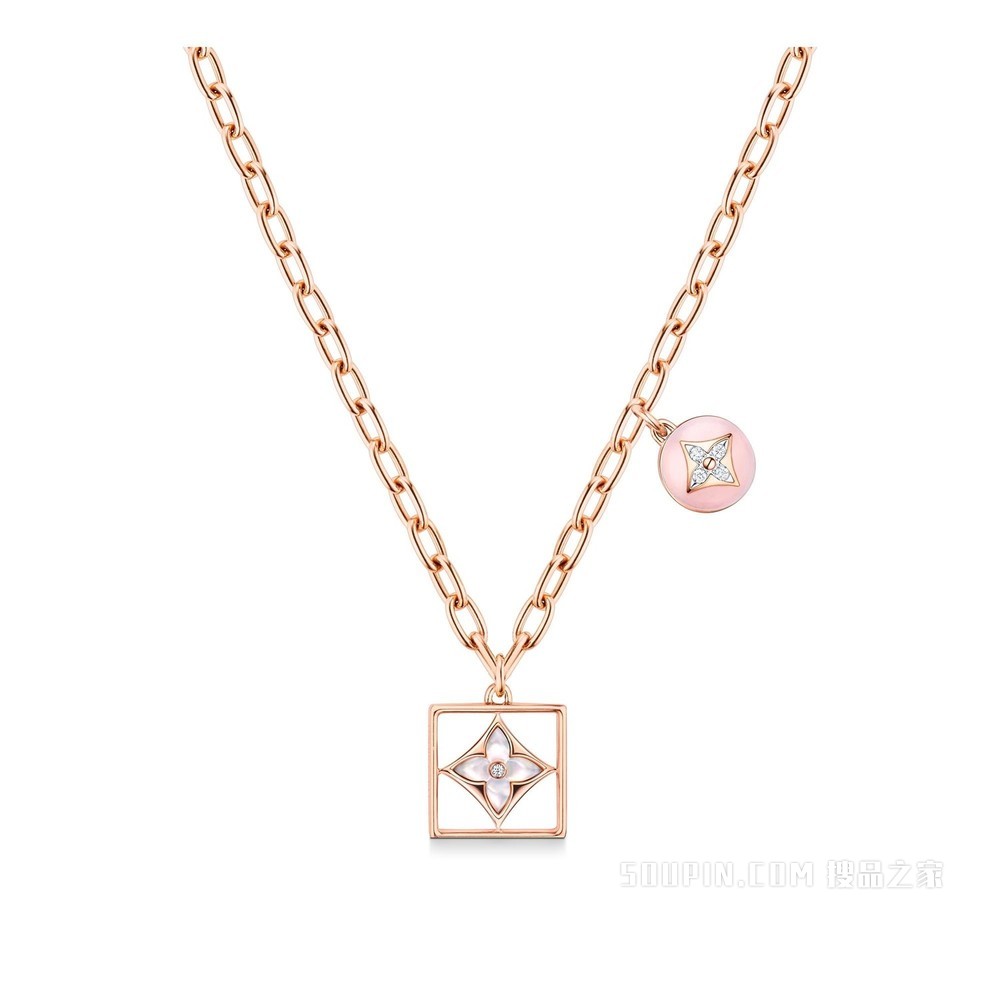 B BLOSSOM 18K 金欧泊石贝壳钻石项链