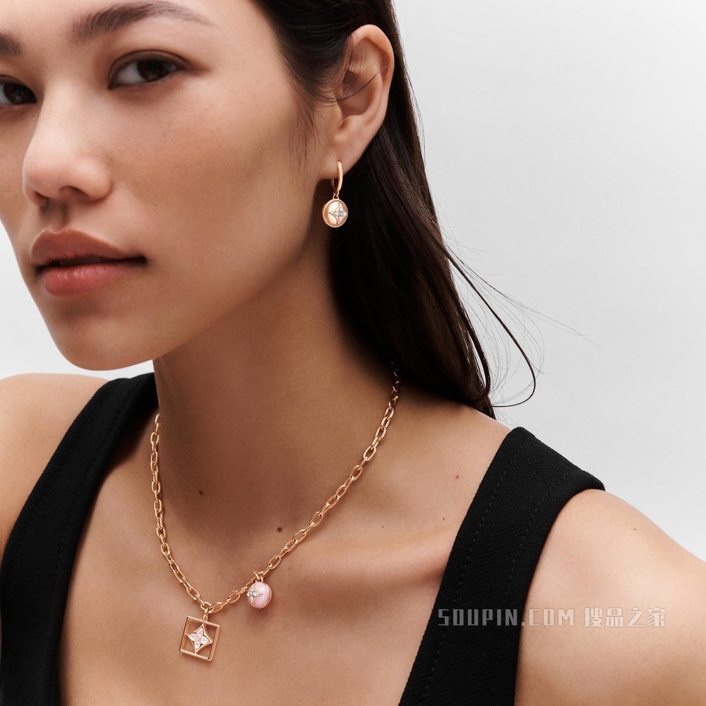 B BLOSSOM 18K 金欧泊石贝壳钻石项链