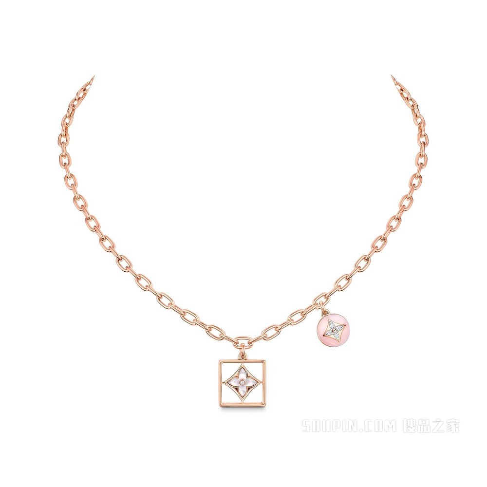 B BLOSSOM 18K 金欧泊石贝壳钻石项链