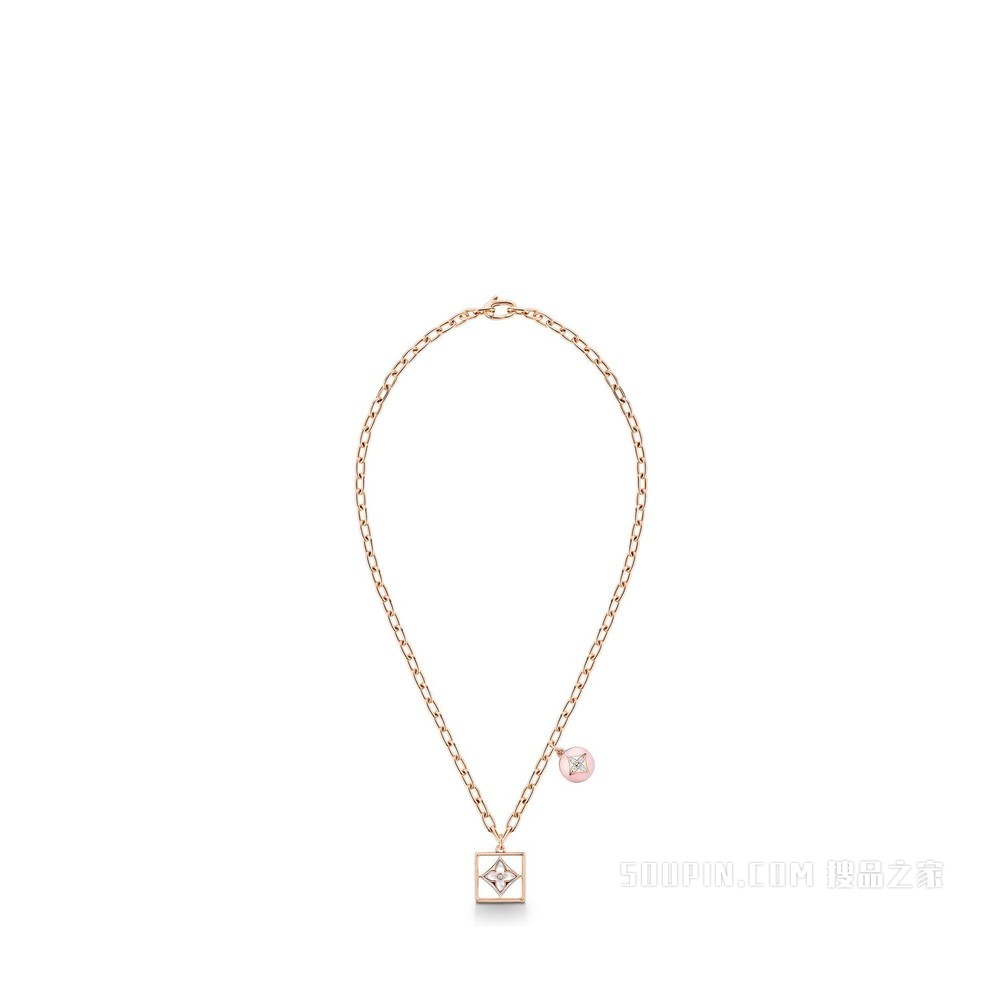 B BLOSSOM 18K 金欧泊石贝壳钻石项链