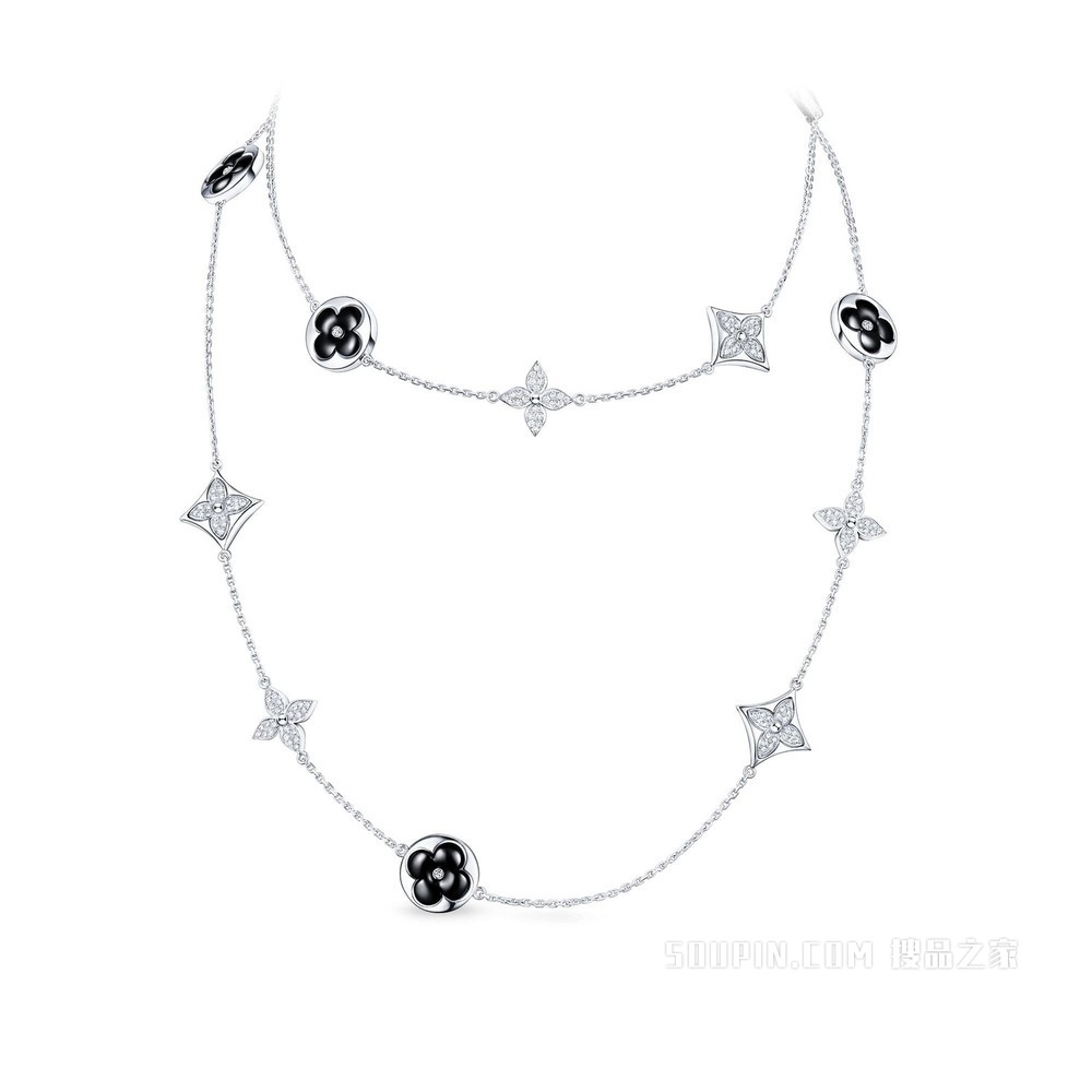 DIAMOND BLOSSOM 项链，白金、缟玛瑙与钻石