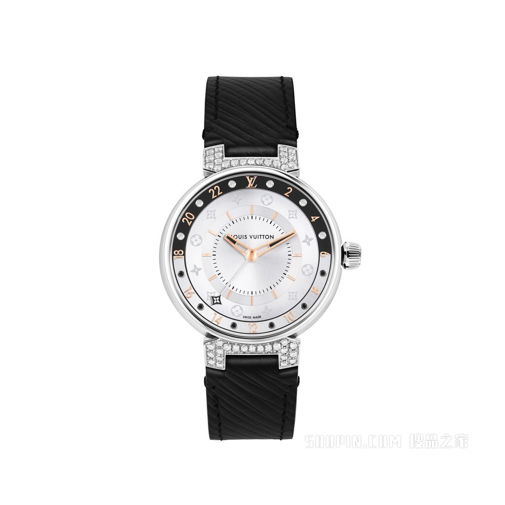 TAMBOUR MOON DUAL TIME BLACK & WHITE 钻石腕表，35 毫米