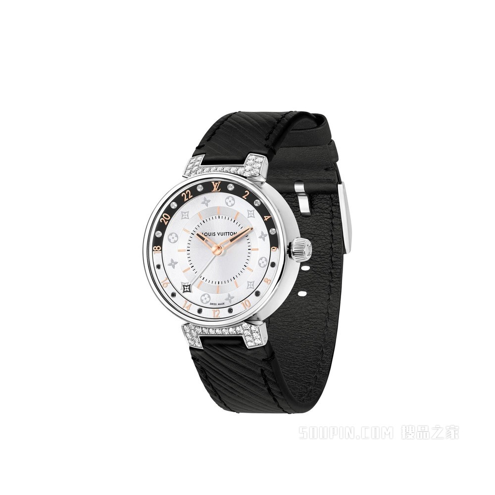 TAMBOUR MOON DUAL TIME BLACK & WHITE 钻石腕表，35 毫米