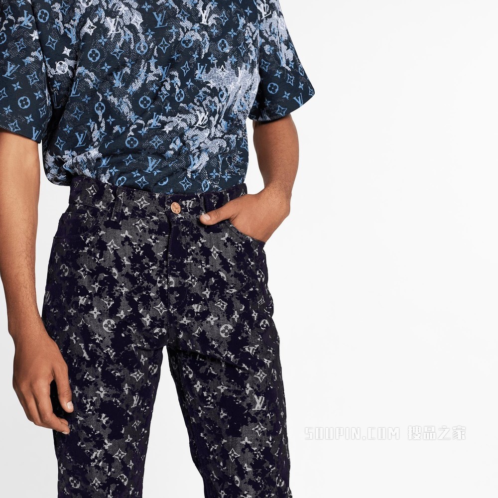 MONOGRAM SEASONAL 植绒印花修身牛仔裤