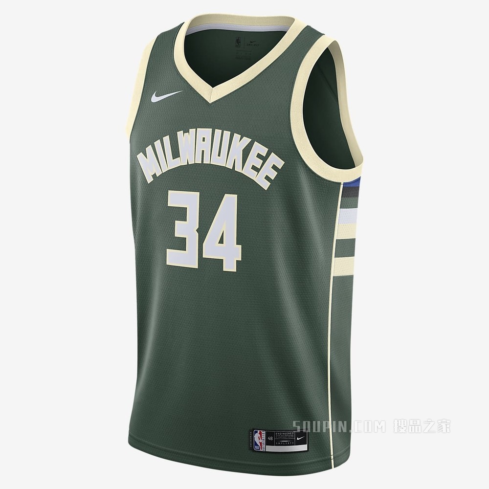2020 赛季密尔沃基雄鹿队 (Giannis Antetokounmpo) Icon Edition Nike NBA Swingman Jersey 男子球衣