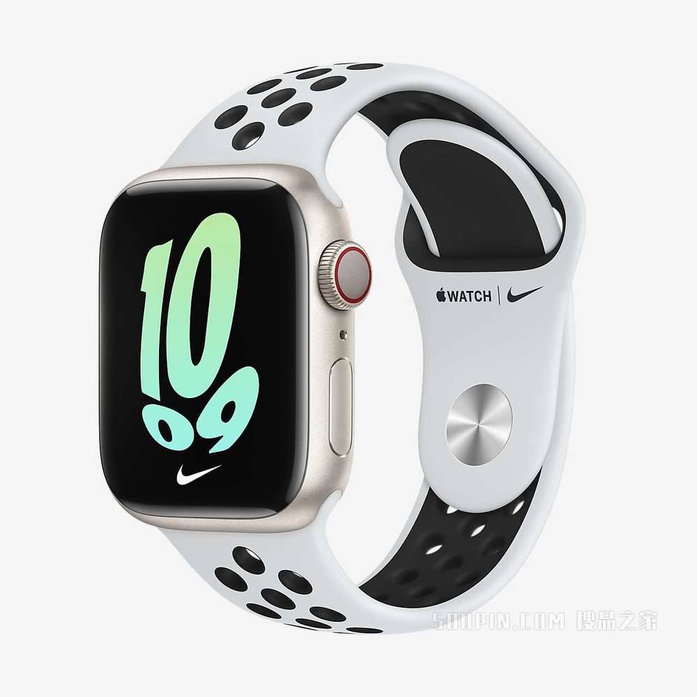 Apple Watch Series 7（GPS + 蜂窝网络）搭配 Nike 运动表带 41 毫米星光色铝金属表壳