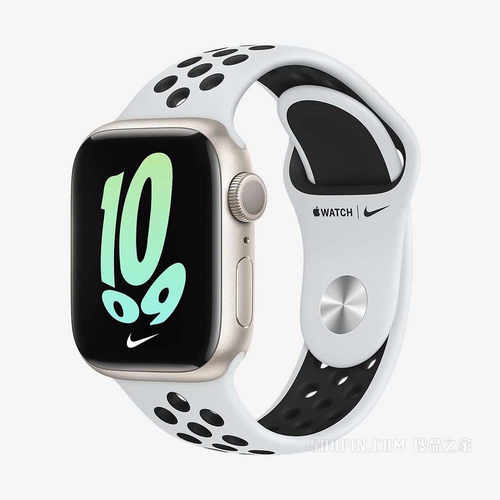 Apple Watch Series 7 (GPS) 搭配 Nike 运动表带 41 毫米星光色铝金属表壳