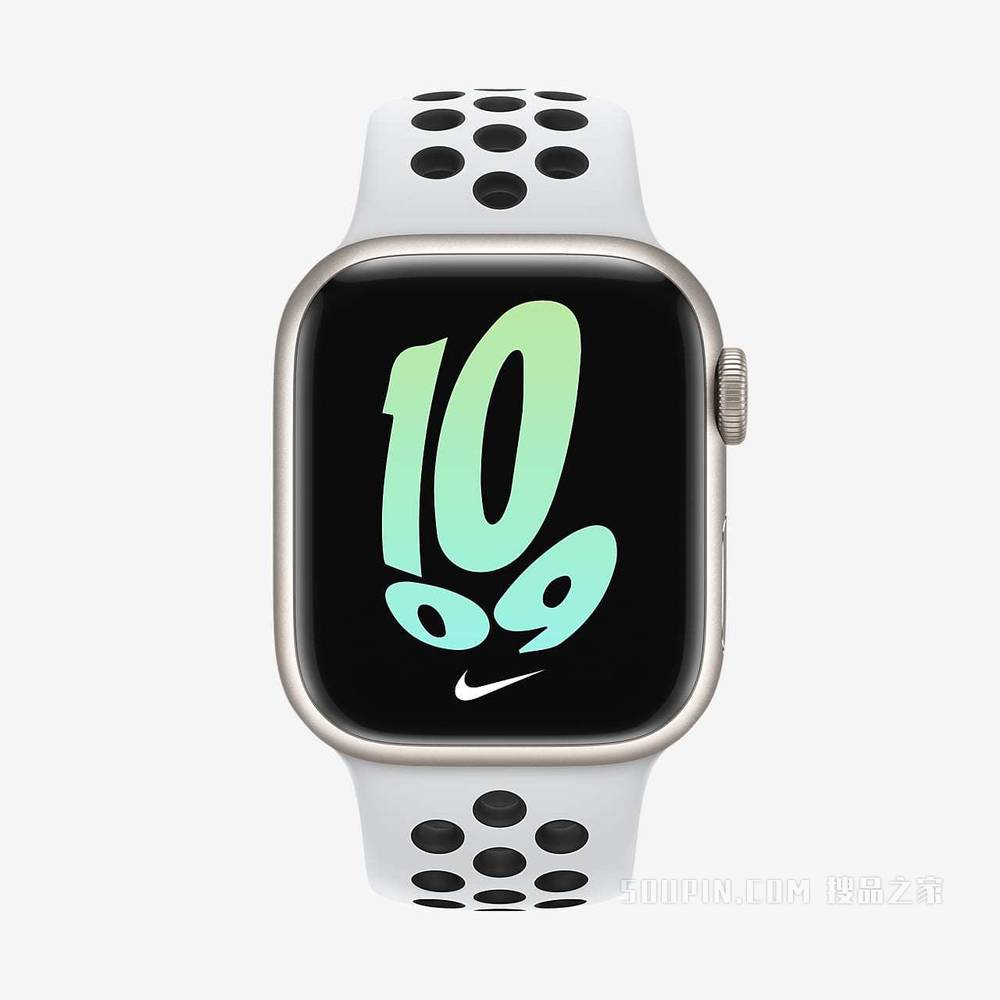 Apple Watch Series 7 (GPS) 搭配 Nike 运动表带 41 毫米星光色铝金属表壳