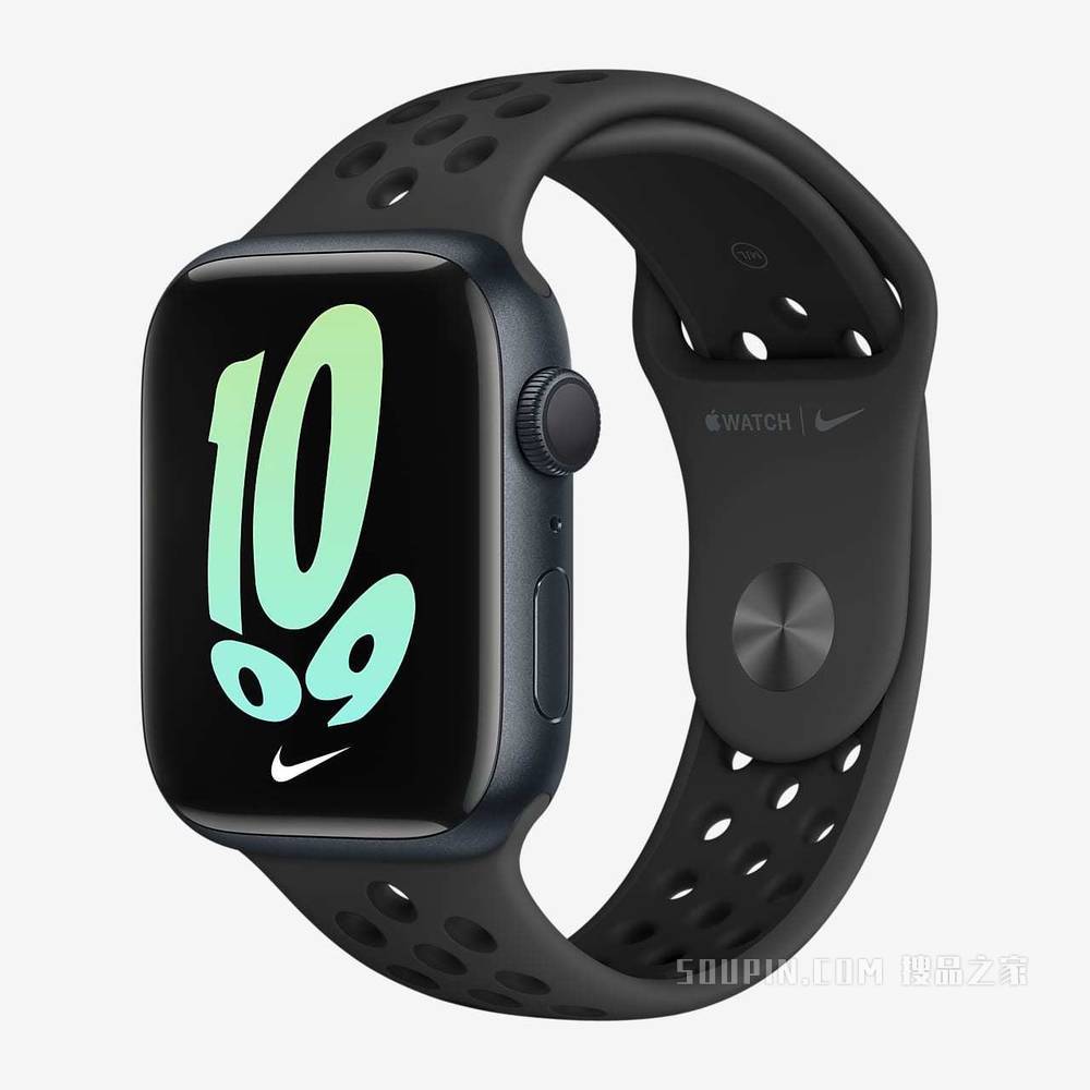 Apple Watch Series 7 (GPS) 搭配 Nike 运动表带 45 毫米午夜色铝金属表壳