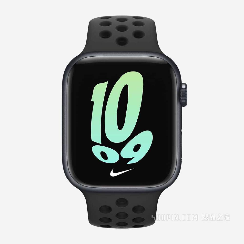 Apple Watch Series 7 (GPS) 搭配 Nike 运动表带 45 毫米午夜色铝金属表壳