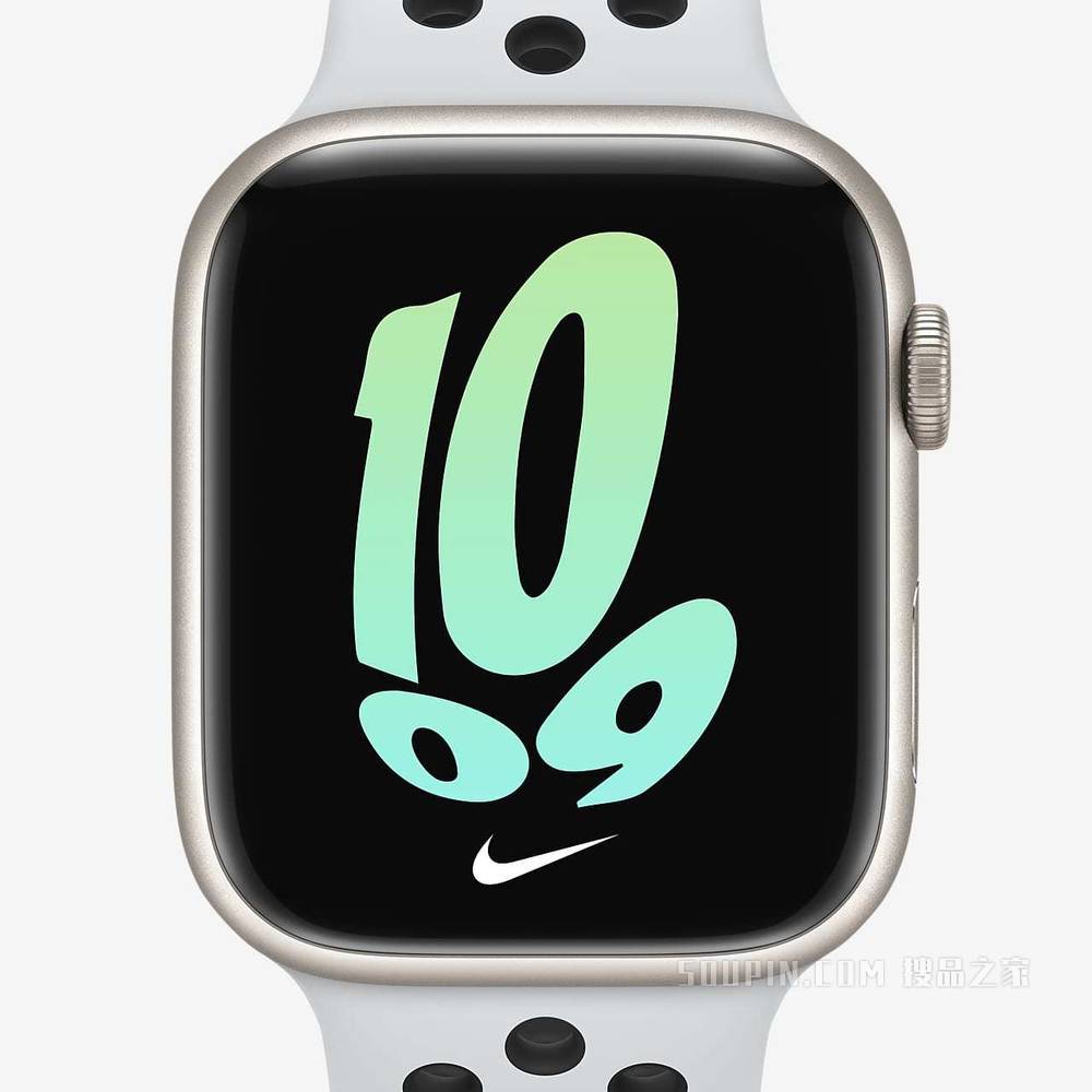 Apple Watch Series 7 (GPS) 搭配 Nike 运动表带 45 毫米星光色铝金属表壳