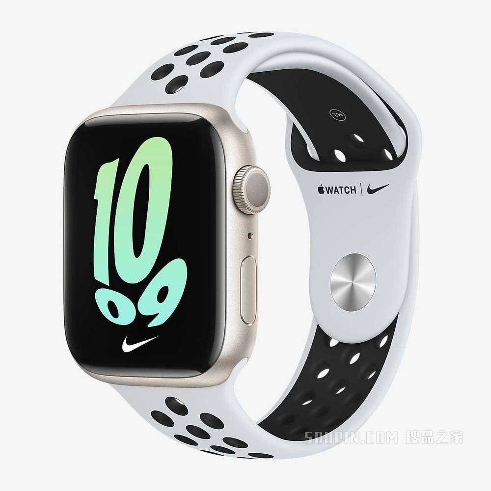 Apple Watch Series 7 (GPS) 搭配 Nike 运动表带 45 毫米星光色铝金属表壳