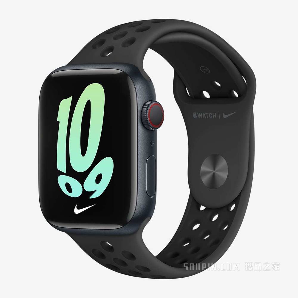 Apple Watch Series 7（GPS + 蜂窝网络）搭配 Nike 运动表带 45 毫米午夜色铝金属表壳