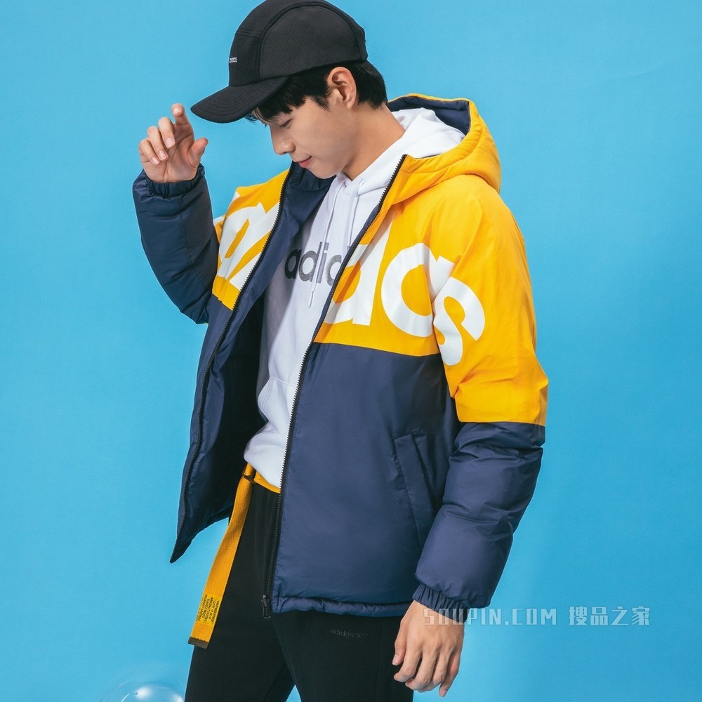 adidas neo M DWN REV JKT 新款冬季运动两面穿白鸭绒羽绒服