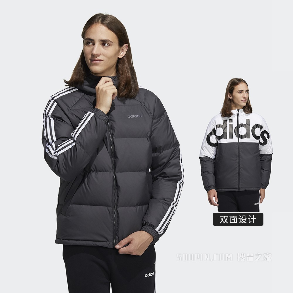 adidas neo M DWN REV JKT 新款冬季运动两面穿白鸭绒羽绒服