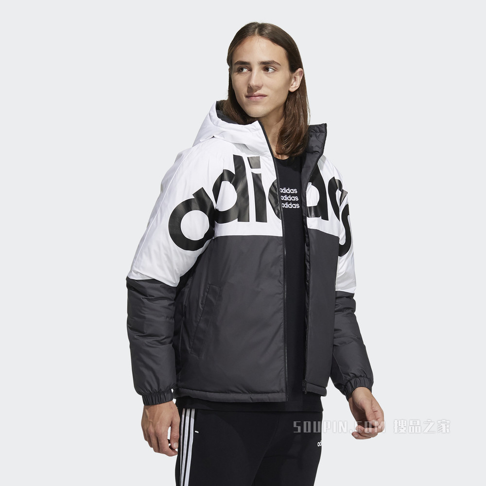 adidas neo M DWN REV JKT 新款冬季运动两面穿白鸭绒羽绒服